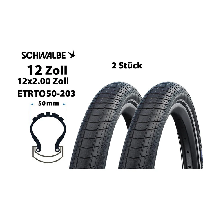 2 Stück 12 Zoll Fahrrad Reifen 12.5x2 1/4 Kinder Roller Hand Wagen 62-203 – Bild 2