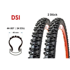 2 Stück 24 Zoll DSI Fahrrad Reifen 47-507 Mountain Bike MTB 24x1.90 Schwarz