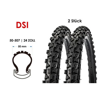 2 StĂŒck Fahrrad Reifen DSI 24x1.90 Mountain Bike MTB 50-507 Tire Schwarz â Bild 3