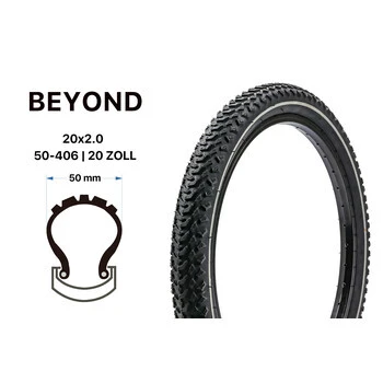 20 Zoll BEYOND Fahrrad Reifen 50-406 MTB Faltrad 20x2.00 Schwarz REFLEX – Bild 3