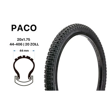 20 Zoll Paco Fahrrad Reifen 44-406 MTB 20x1.75 BMX Tire Schwarz â Bild 3