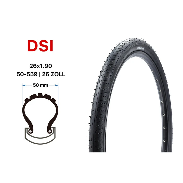 26 Zoll DSI Fahrrad Reifen 47-559 Mountain Bike MTB 26x1.90 Schwarz â Bild 2