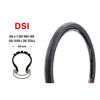 26 Zoll DSI Fahrrad Reifen 50-559 City Bike MTB 26x1.90 Schwarz â Bild 3