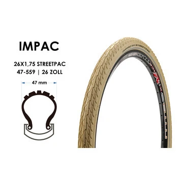 26 Zoll Fahrrad Reifen 26x1.75 Schwalbe Impac Streetpac 47-559 Creme Reflex â Bild 3