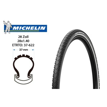 28 Zoll MICHELIN Protek Cross Fahrrad Reifen 37-622 Pannenschutz Mantel Decke Tire Reflexstreifen 700x35 C â Bild 3