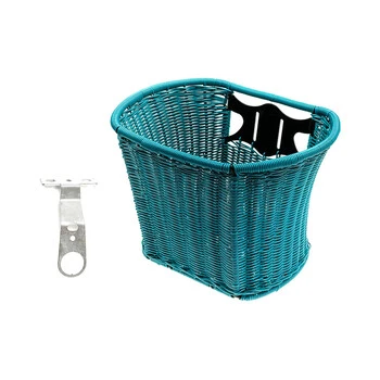 Fahrrad Korb Rattan Look Einkaufskorb Engmaschig Vorn Mit Halter Türkis – Bild 3